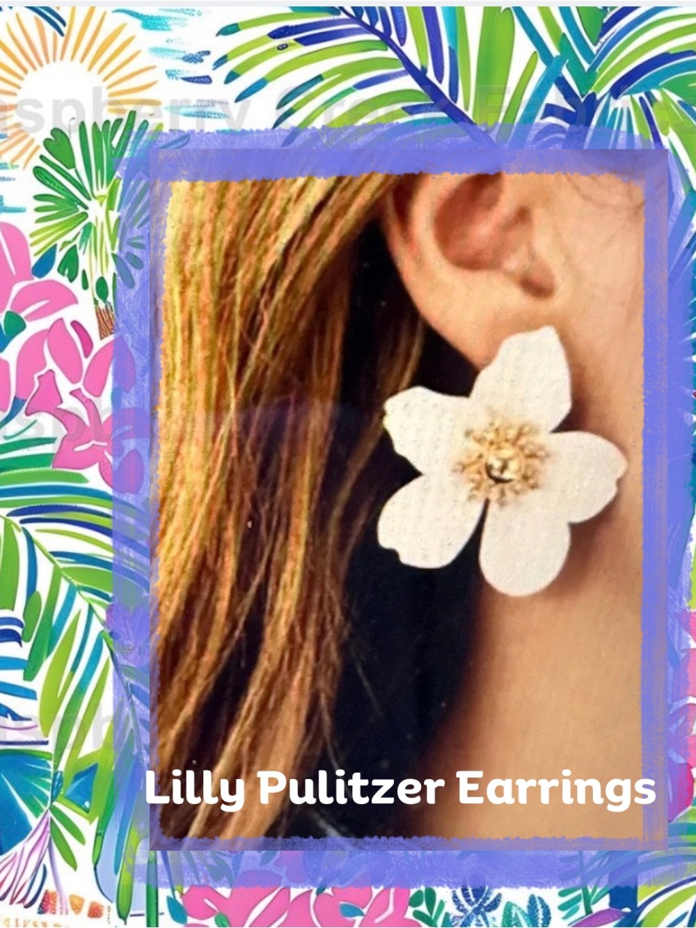 Lilly Pulitzer White Floral Earrings with Gold Detail